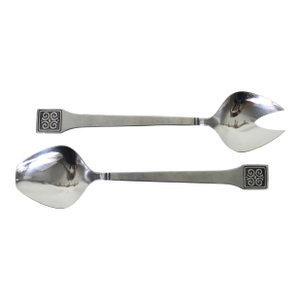 1960s Mid Century Modern Stainless Steel Salad Serving Spoons, Japan- Set of 2
