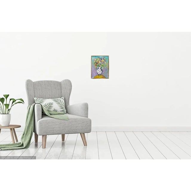 Free Shipping: Bright and vibrant oil painting on a wood panel. The painting is of a beautiful bouquet of flowers in a...