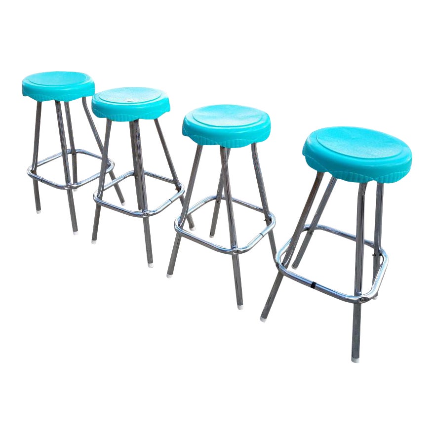 Vintage MCM Bar Stools Turquoise Bottle Cap Set of 4 Chairish