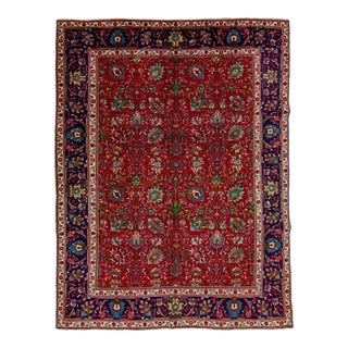 1960s Multicolor Floral Persian Tabriz Wool Rug With Red Field For Sale