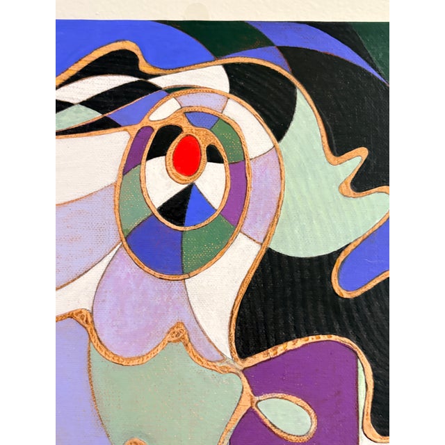 Vintage Arlene Voelker Signed Geometric Abstract Painting For Sale - Image 9 of 10