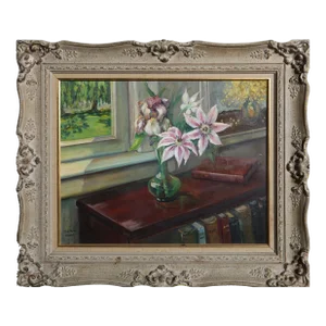 Still Life of Flowers on Bookshelf, Amanda Venelia Van Der Voort