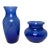 1980s Set of 2, Cobalt Blue Hand-Blown Studio Art Glass Vases, 7” & 4” For Sale