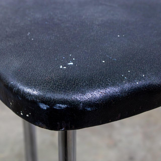 Early to Mid-20th Century Art Deco Streamline Moderne Low Stool Solid Chrome Legs & Black Vinyl Seat For Sale - Image 15 of 18