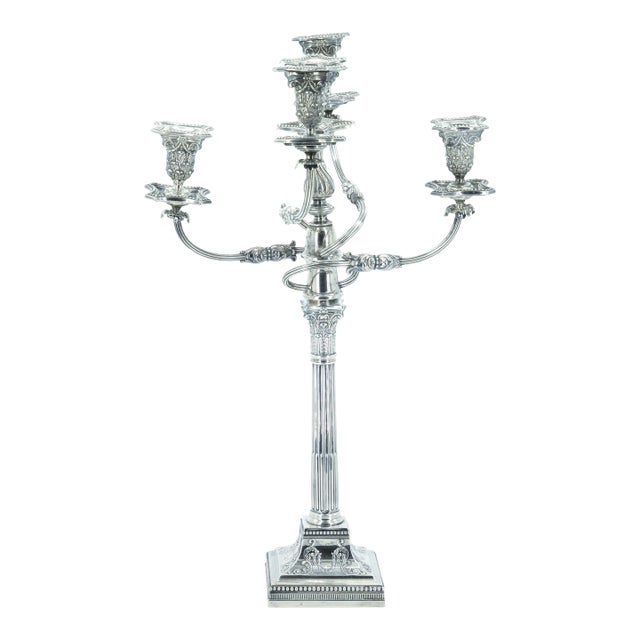 Old English Silverplate Five Light Candelabrum by James Dixon, Circa 1860 For Sale