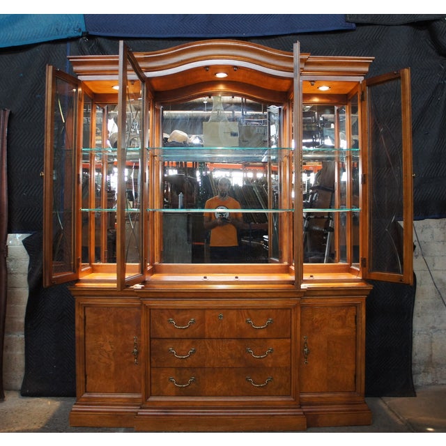 Thomasville Louis Philippe Style Oak & Ash Burl China Display Curio Cabinet 89" For Sale - Image 12 of 15