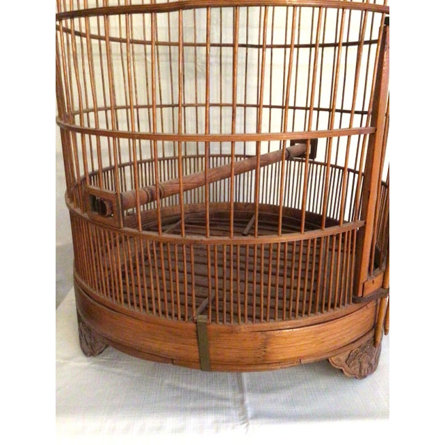 1960s Handmade Bamboo Wood Birdcage With Brass Hook For Sale - Image 11 of 11