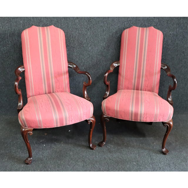 Southwood Queen Anne Style Mahogany Upholstered Open Armchairs - a Pair For Sale - Image 11 of 11