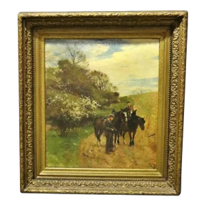 Scottish Painting of Men with Horses by Listed Artist William D. McKay