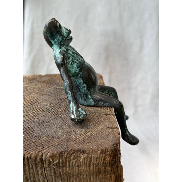 Boho Chic Vintage Bronze Seated Frog Garden Ornament For Sale - Image 3 of 18