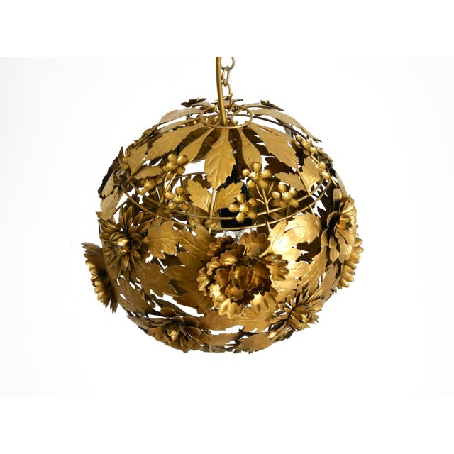 Regency Floral Spherical Metal Ceiling Lamp, 1970s For Sale - Image 6 of 18