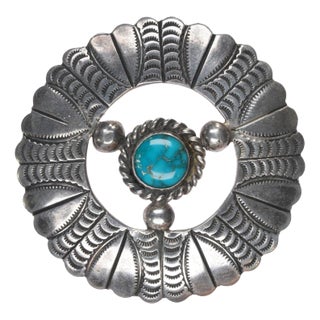 c1940's Navajo heavily stamped pin with high grade turquoise For Sale