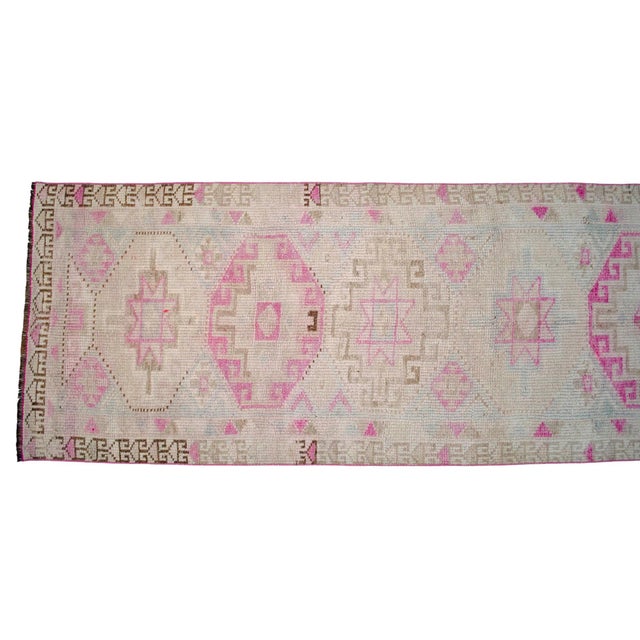 Textile 1970s Hand-Knotted Tribal Turkish Hallway Rug Pink - 2′10″ × 12′1″ For Sale - Image 7 of 10