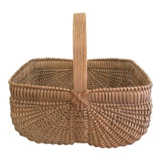 Vintage Nantucket-Style Handwoven Rattan Gathering Basket For Sale