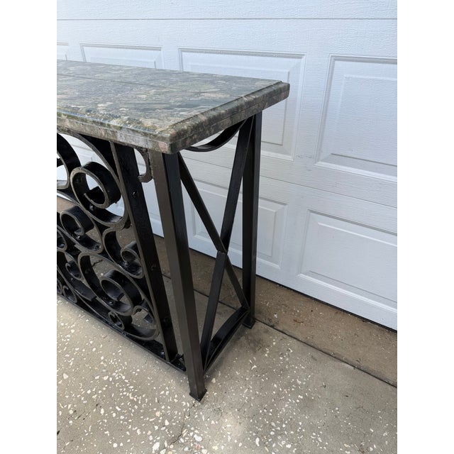 Vintage Mediterranean Wrought Iron Console Table With Stone Top For Sale - Image 9 of 16