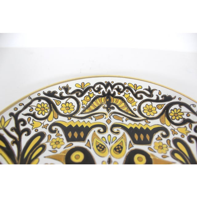 1970s Vintage Nassos Rodos-Hellas Hand Made Greek Wall Hanging Plate Yellow Black Gold Birds For Sale - Image 5 of 8
