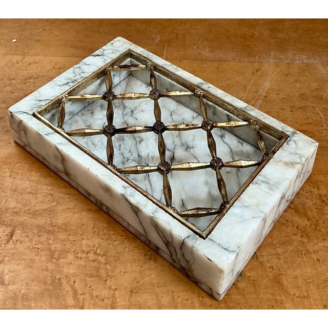 Vintage Marble and Brass Decorative Dresser Tray For Sale In West Palm - Image 6 of 12