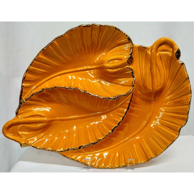 Vintage Usa Pottery Sectioned Leaf Platter Chairish