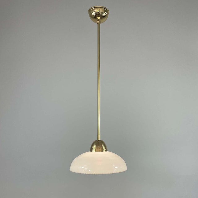 1940s Art Deco White Opaline Glass and Brass Pendants, Sweden, 1940s, Set of 2 For Sale - Image 5 of 14