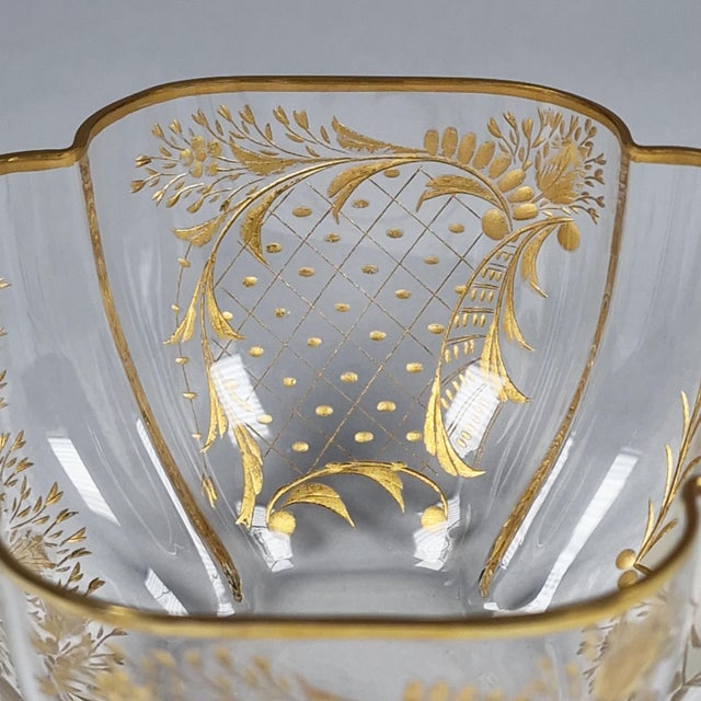 Antique Quatrefoil Gilded Glass Bowl Austrian Bohemian Cut Enamel Watteau Style For Sale - Image 15 of 17