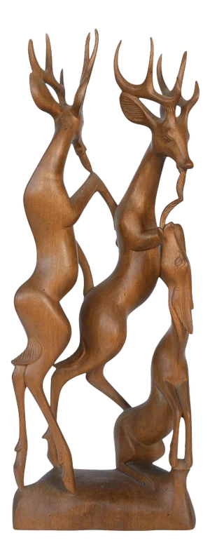 Vintage Balinese Folk Art Hand Carved Wood Deer Sculpture