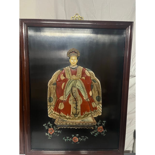 Jade Pair of 1980s Large Chinese Carved Hardstone Emperor & Empress Portraits For Sale - Image 8 of 12