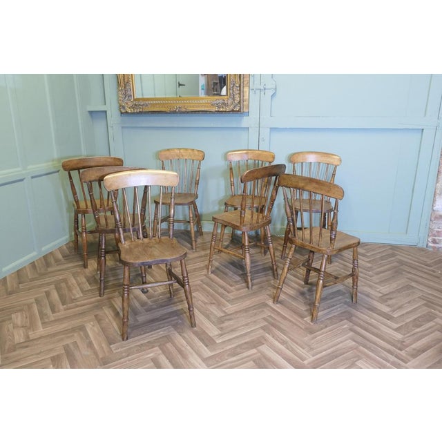 Wood Victorian Beech and Elm Country Dining Chairs, Set of 8 For Sale - Image 7 of 9
