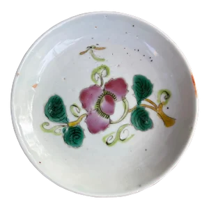 Antique Chinese Late 19th Century Famille Rose Hand-Painted Porcelain ‘Appreciation’ Plate