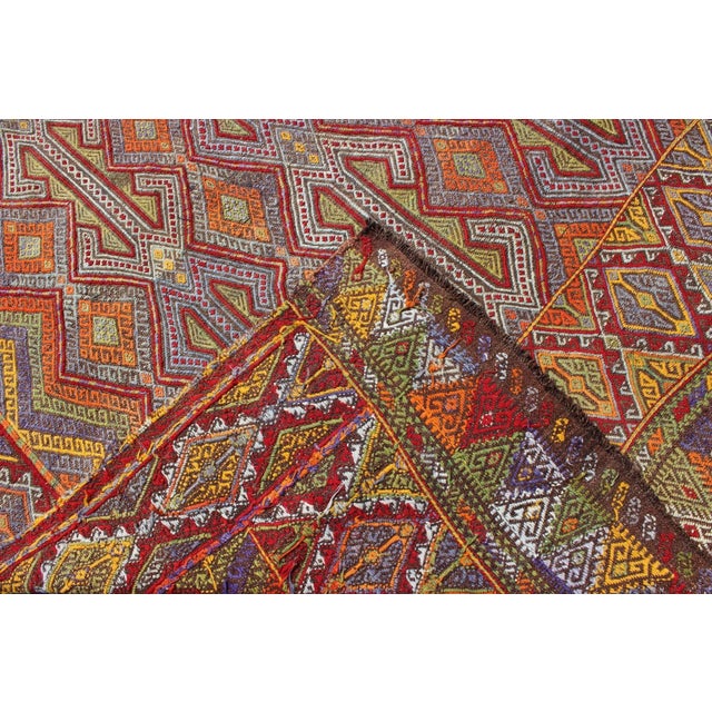 Mid 20th Century Large Vintage Turkish Embroidered Kilim in Bright and Colorful Tones For Sale In Atlanta - Image 6 of 7