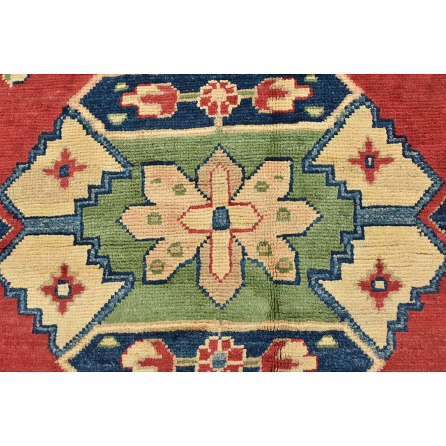 Red Kazak Rug 8'11'' X 11'10'' Red Wool Tribal Hand-Knotted Oriental Carpet For Sale - Image 8 of 12