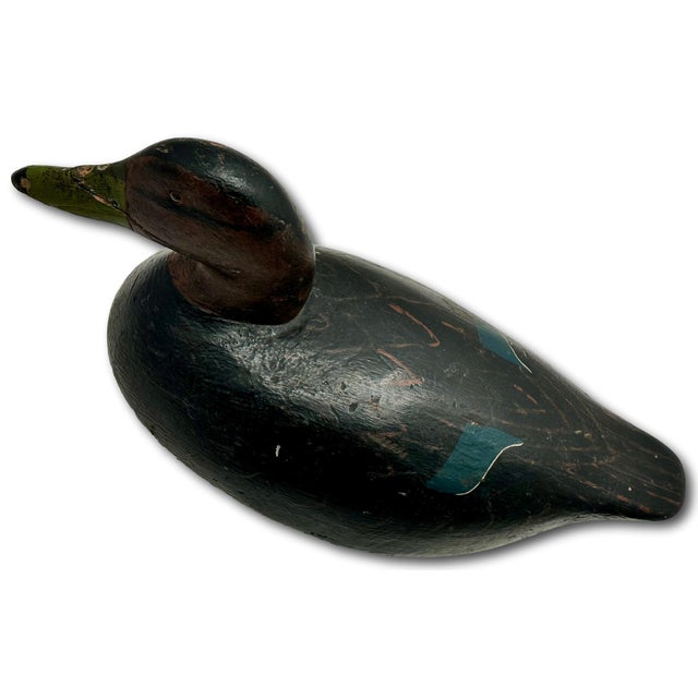 Figurative Excellent Large Size Antique American Hand Carved & Oil Painted Wood Duck Hunters Working Decoy 18 Inches Long For Sale - Image 3 of 18