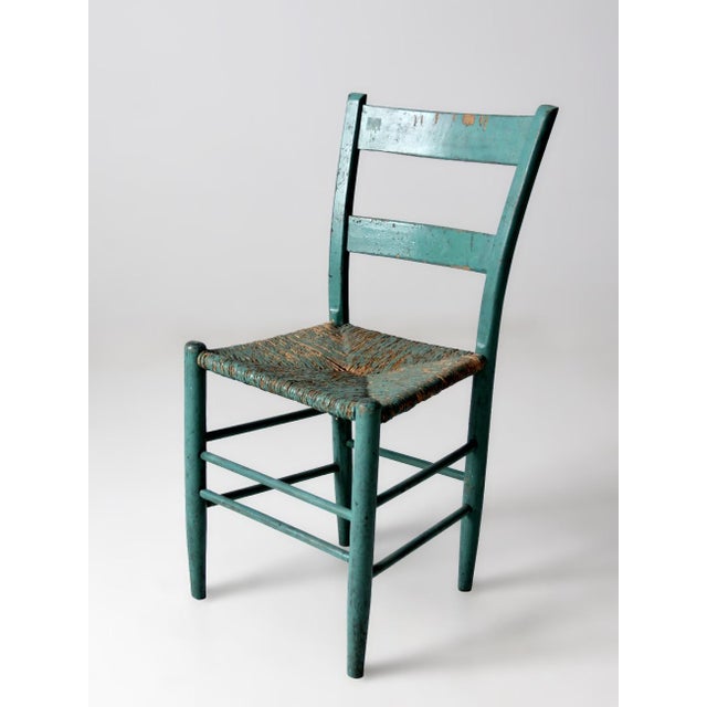 Antique American Painted Ladder Back Rush Seat Chair For Sale - Image 10 of 16