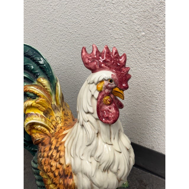 Transitional Glazed Ceramic Rooster Sculpture, Large For Sale - Image 3 of 12