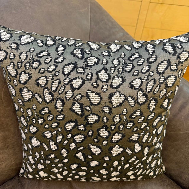 Woven Monochrome Leopard Motif Cushion Cover For Sale - Image 13 of 14