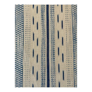 Schumacher Mirza Ikat Stripe Blue on Natural Fabric 2 2/8 Yards For Sale