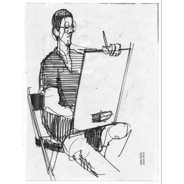 1970s watercolor on paper by Pennsylvania artist John Reilly (1942-2021). One side has a watercolor of a student works,...