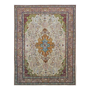 Antique Persian Tabriz Pahlavi Wool 10X13 Ivory, Green, Pink & Taupe Handmade Area Rug #9902869