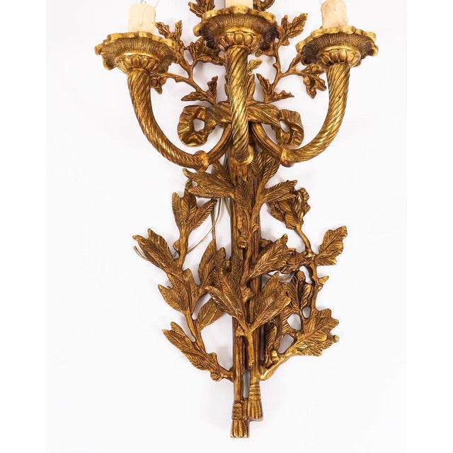 Copper Antique 20th Century French Louis Revival Ormolu 3 Branch Wall Lights, 1920s For Sale - Image 8 of 12