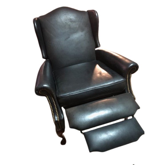 Animal Skin 1980s Pennsylvania House Motion Leather Queen Anne Style Reclining Nailhead Armchair For Sale - Image 7 of 7