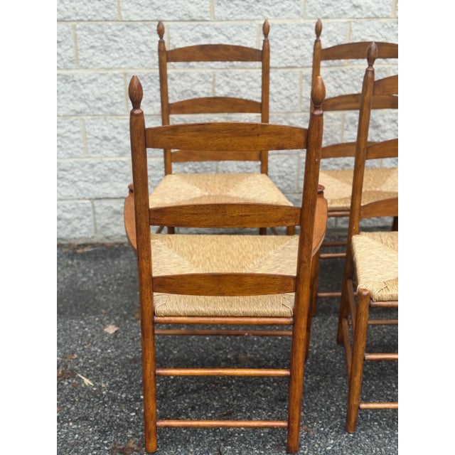 Mid 20th Century Set of 6 Rustic Style Beech Ladder Back Dining Chairs With Rush Seats For Sale - Image 4 of 11