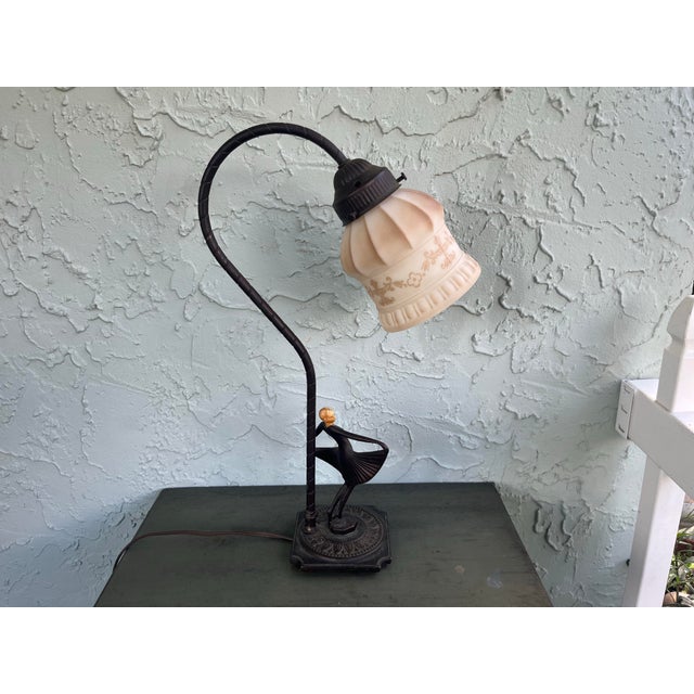 1920s Art Deco Ballerina Boudoir Lamp With Frosted Shade For Sale In Orlando - Image 6 of 10