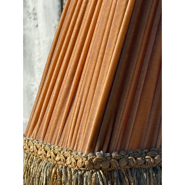 1940s Monumental Murano Glass Lamp With Custom Silk Velvet Fringe Trim Shade For Sale - Image 11 of 17