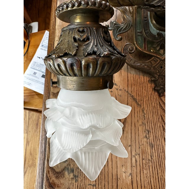 Vintage Pair of Bronze Gas Electric Spanish Revival Sconces For Sale - Image 10 of 11