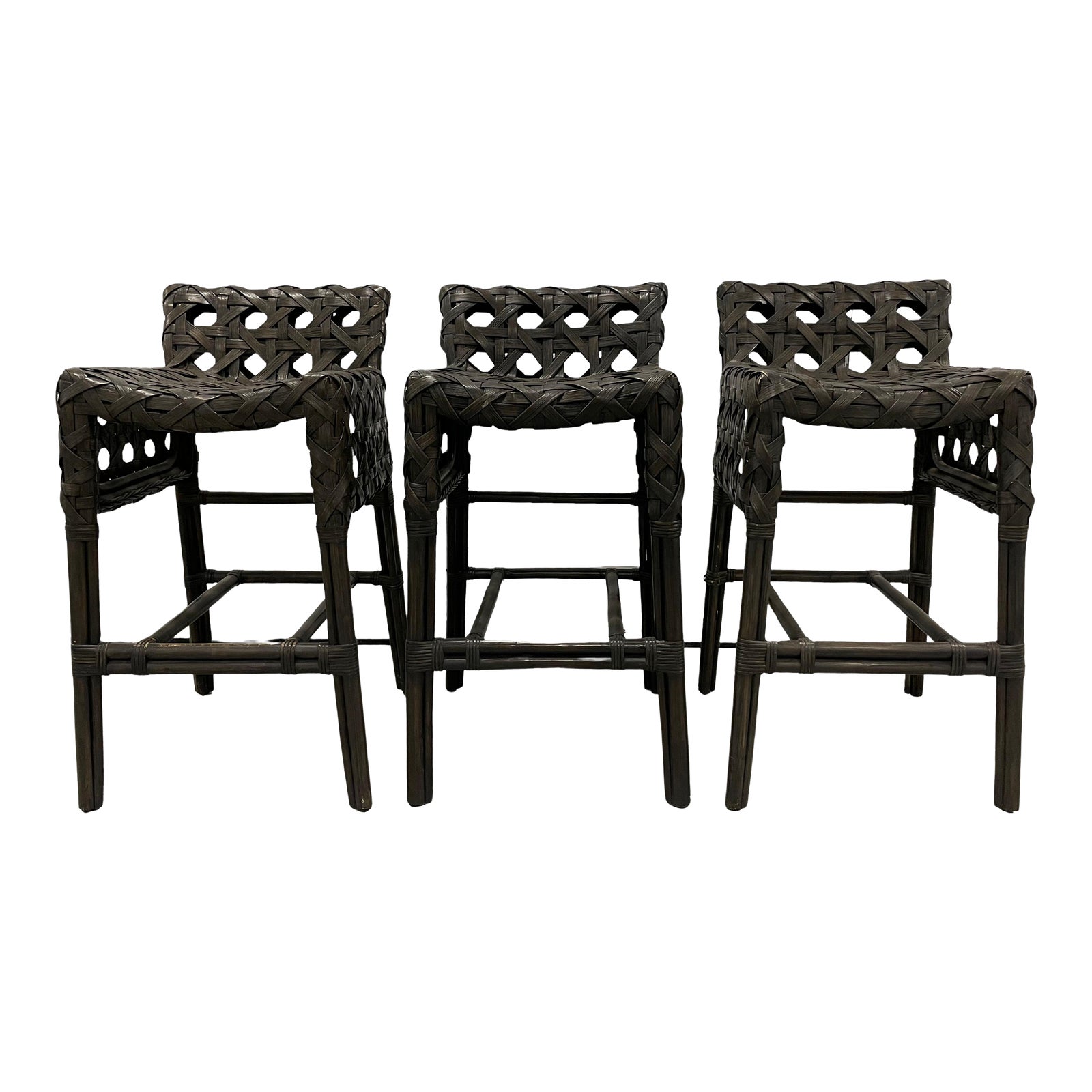 Arteriors Rattan Counter Stools Espresso Set of 3 Chairish