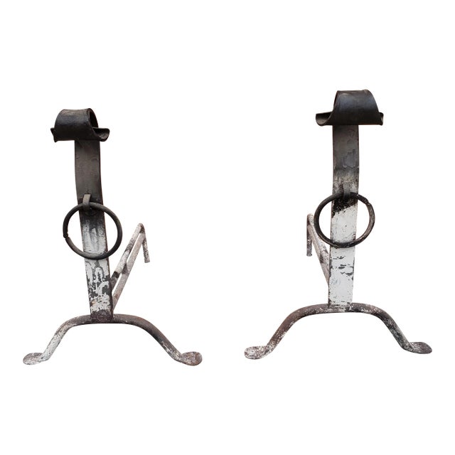 Pair of 19th Century Hand Forged Iron Andirons For Sale
