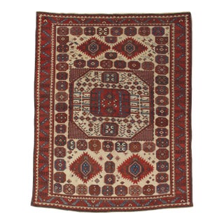 Antique Karachov Kazak Carpet, Handmade Wool, Rust, Ivory, Blue and Geometric For Sale