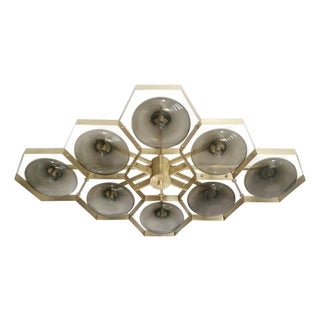 21st Century Hive Satin Brass Smoky Murano Flush Mount by Fabio LTD For Sale