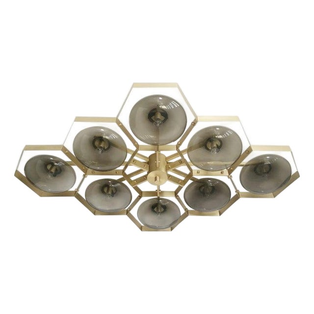 21st Century Hive Satin Brass Smoky Murano Flush Mount by Fabio LTD For Sale