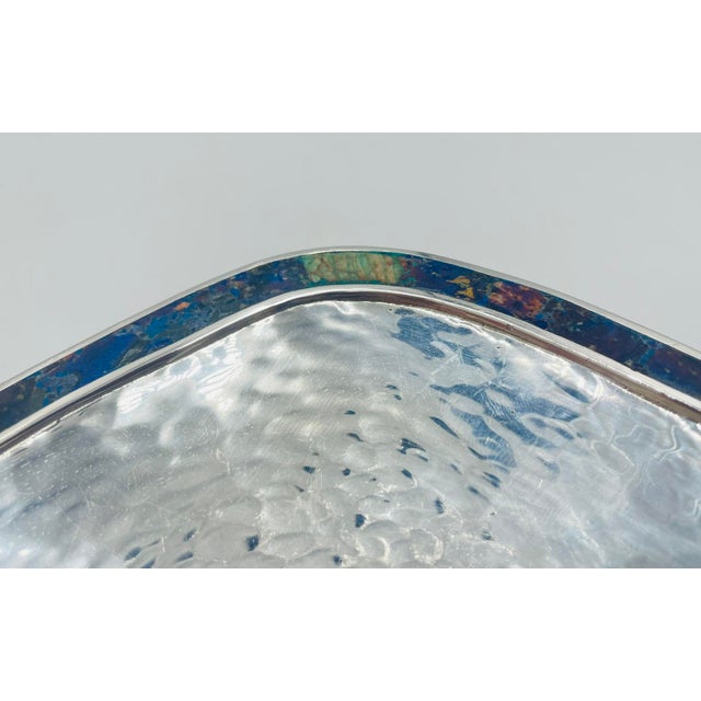 1960s Los Castillo Taxco Silver-Plated Tray With Lapis & Azurite Inlay, Mexican Modern For Sale - Image 13 of 18