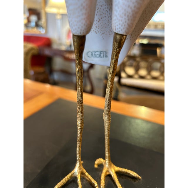 Oggetti Giulia Mangani for Ogetti Porcelain & Gilded Brass Herons on Black Platform For Sale - Image 4 of 12